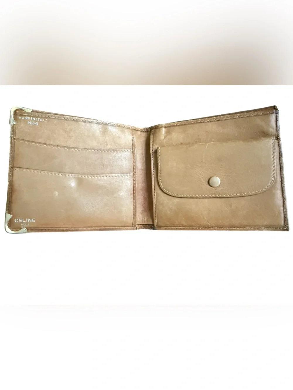 Celine Vintage Macadam Portefeuille Billfold RARE Gold Tipped Corners Unisex